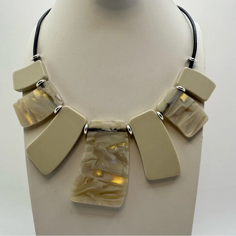Cream Glow Acrylic Resin Statement Necklace Geometric Modern Bib Bold